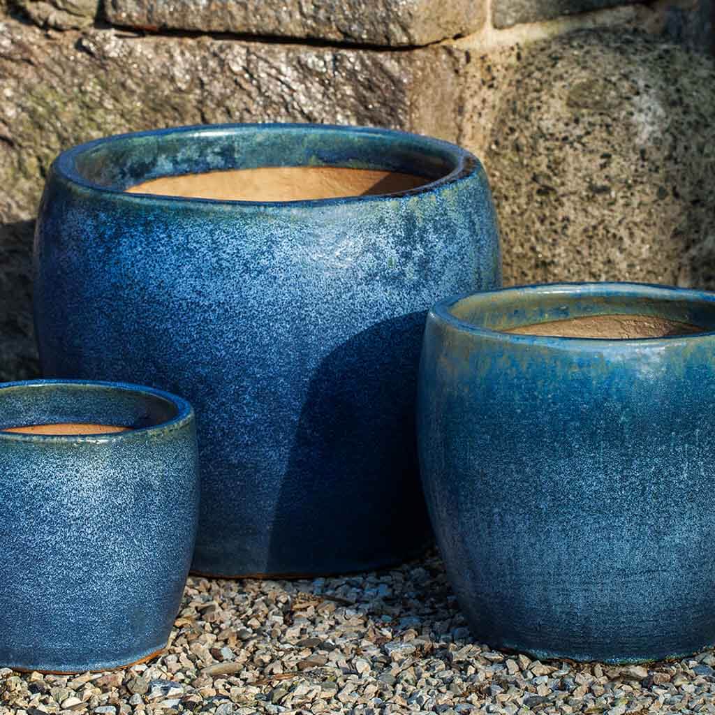 blue plant pot set Campania International Sara Planter in Blue Pearl set of 3