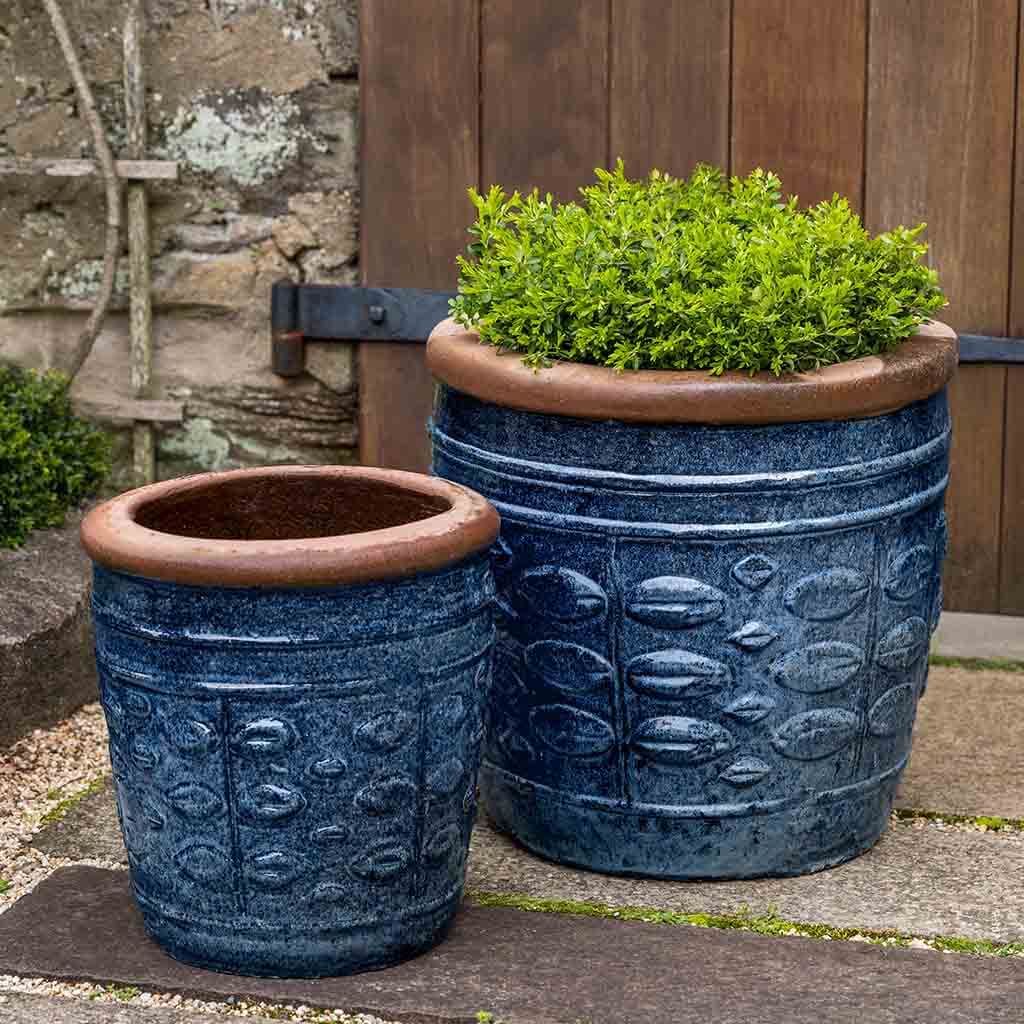 glazed blue plant pots Rustic Leaf Pot