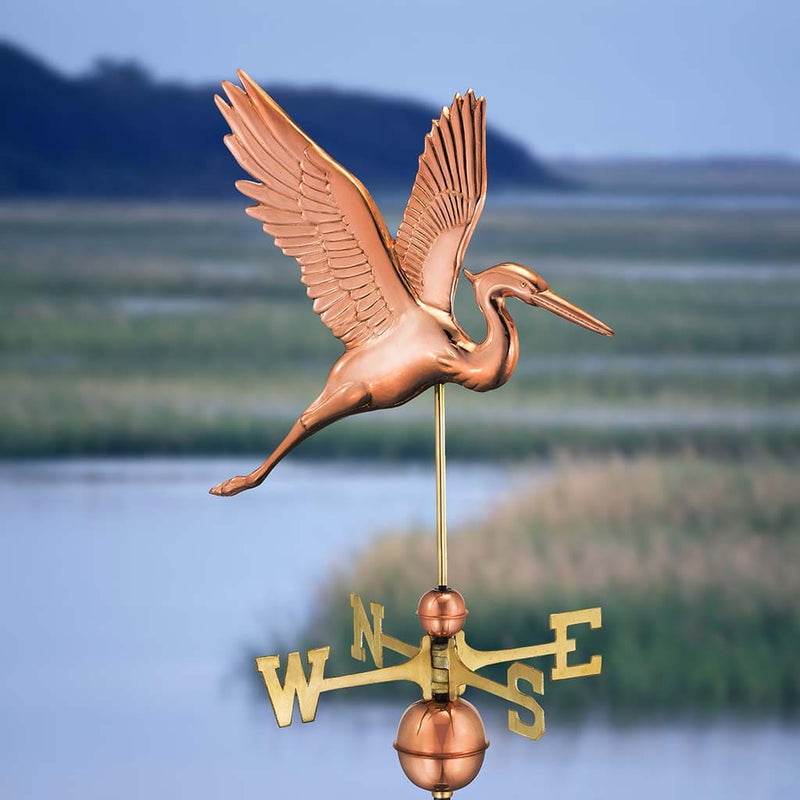Good Directions Graceful Blue Heron Weathervane in Pure Copper