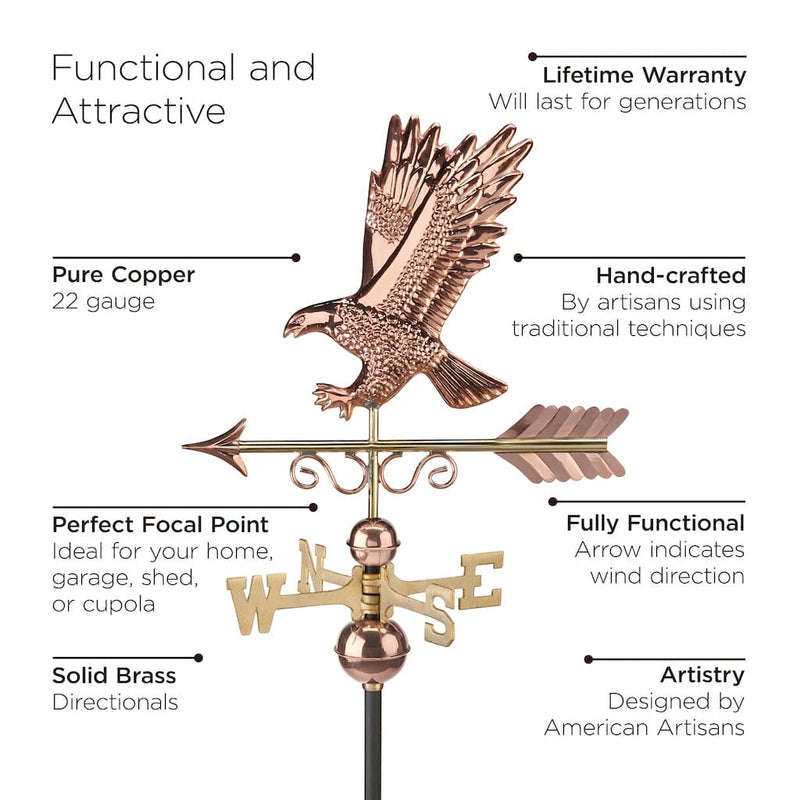 Good Directions Majestic Eagle Weathervane in Pure Copper