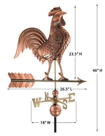 Good Directions Large Rooster Weathervane in Pure Copper