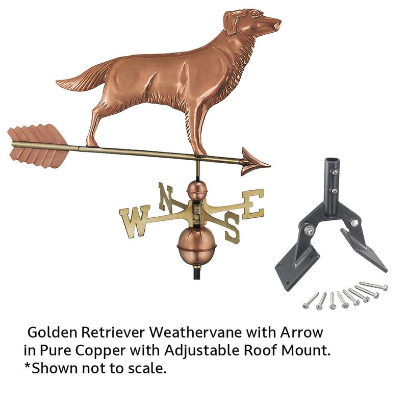 Good Directions Golden Retriever Weathervane with Arrow in Pure Copper