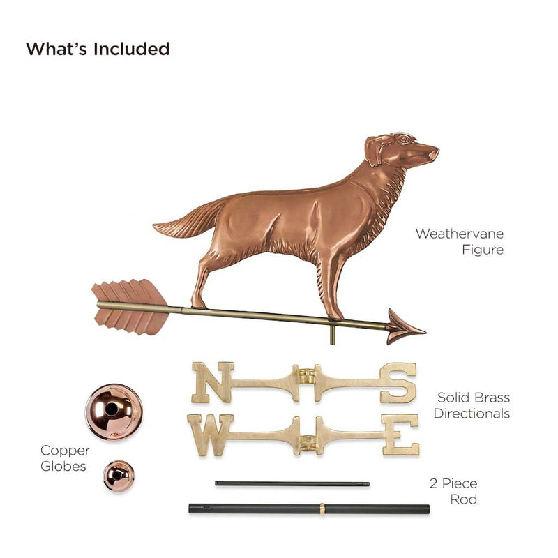 Good Directions Golden Retriever Weathervane with Arrow in Pure Copper