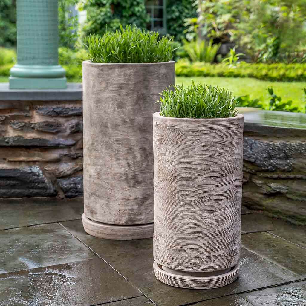 tall garden plants for pots Sgraffito Planter Set of 2, Tall Campania International Antico Terra Cotta