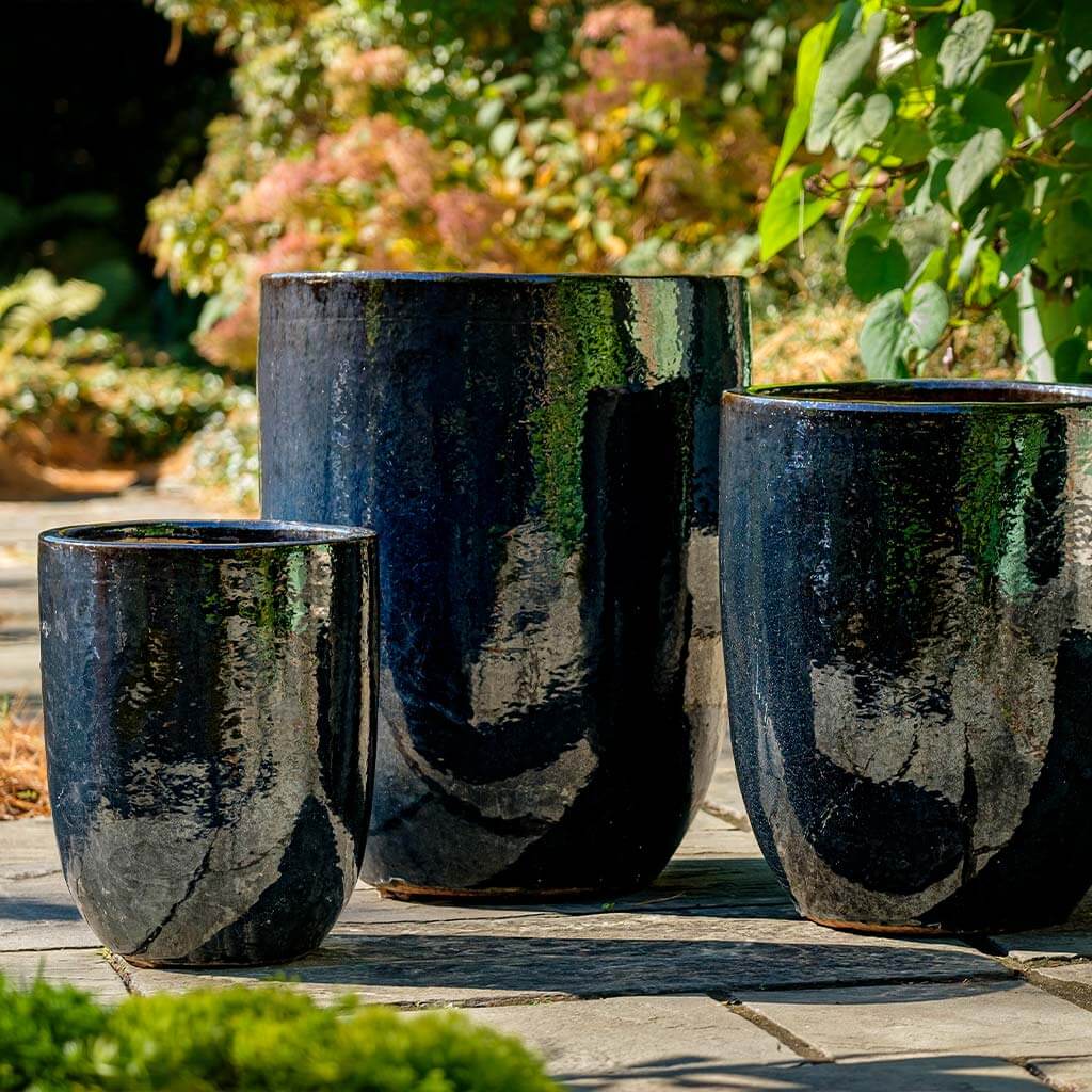black glazed plant pots Brantome Planter Set of 3 Campania International Ink