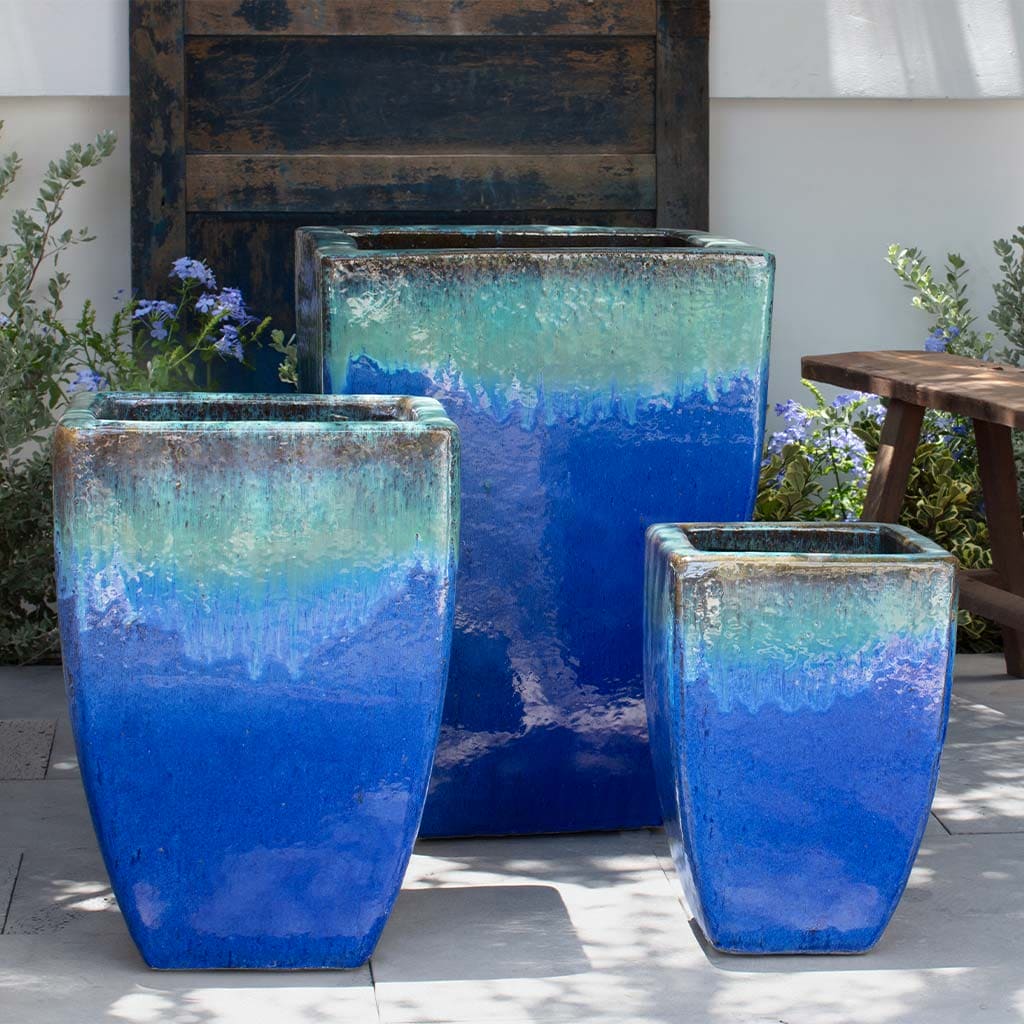 tall blue outdoor planter pots Macouba Planter - Running Aqua