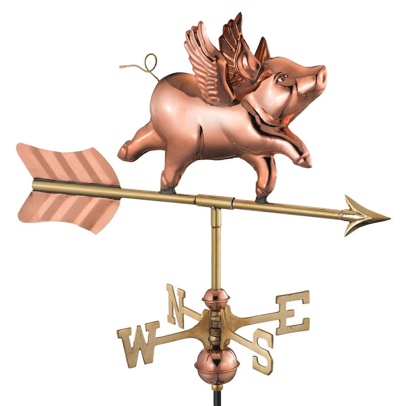 Good Directions Flying Pig Garden Weathervane in Pure Copper with Garden Pole