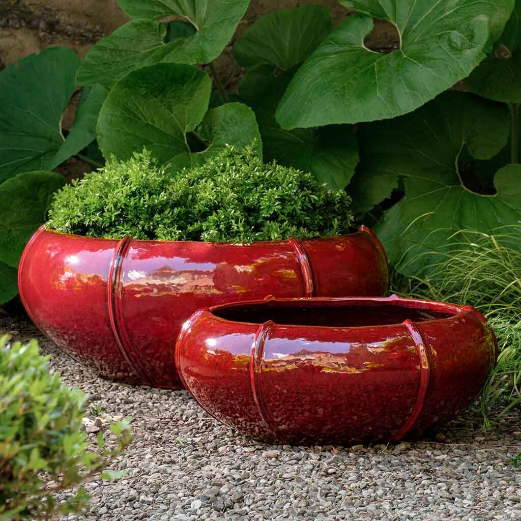 large low plant pot Rib Vault Planter Set of 2, Low Campania International, Tropical Red
