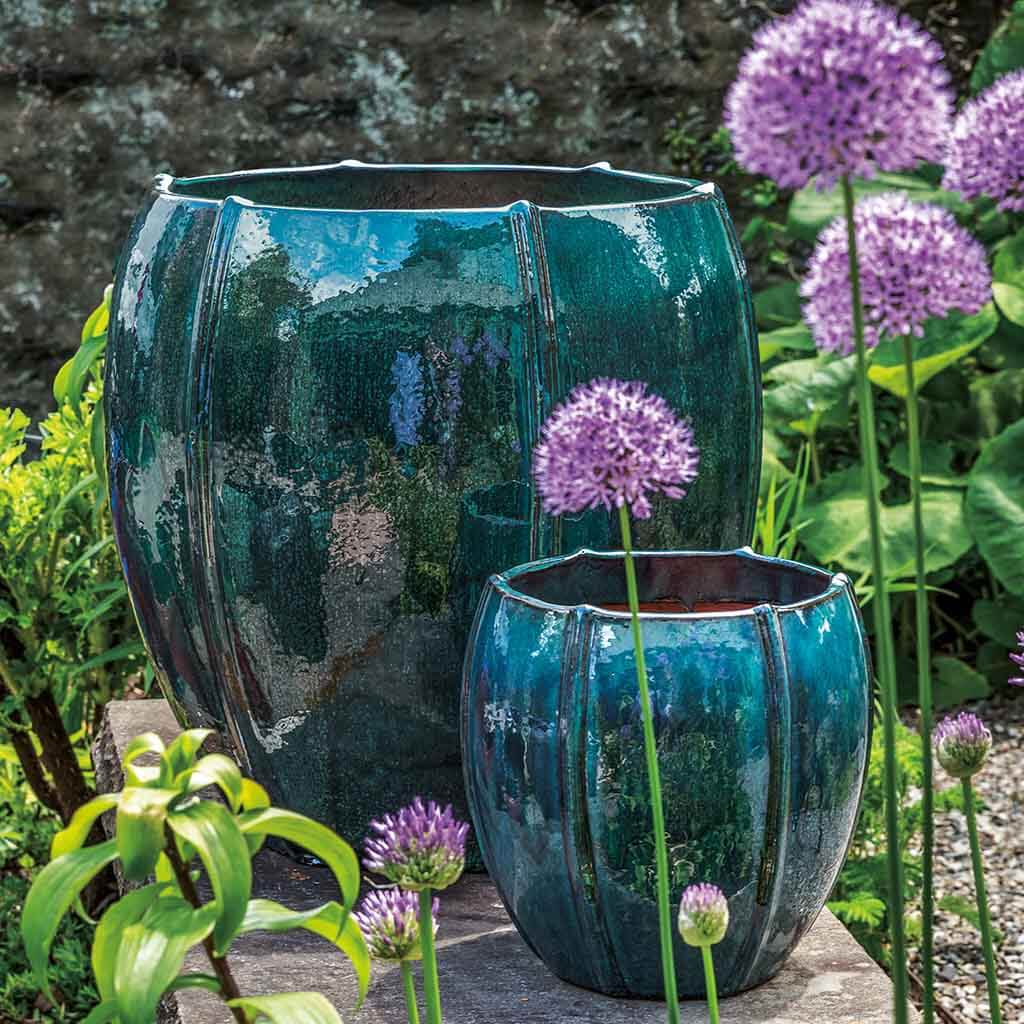large purple ceramic plant pots Rib Vault Planter Set of 3 Campania International Indigo Rain