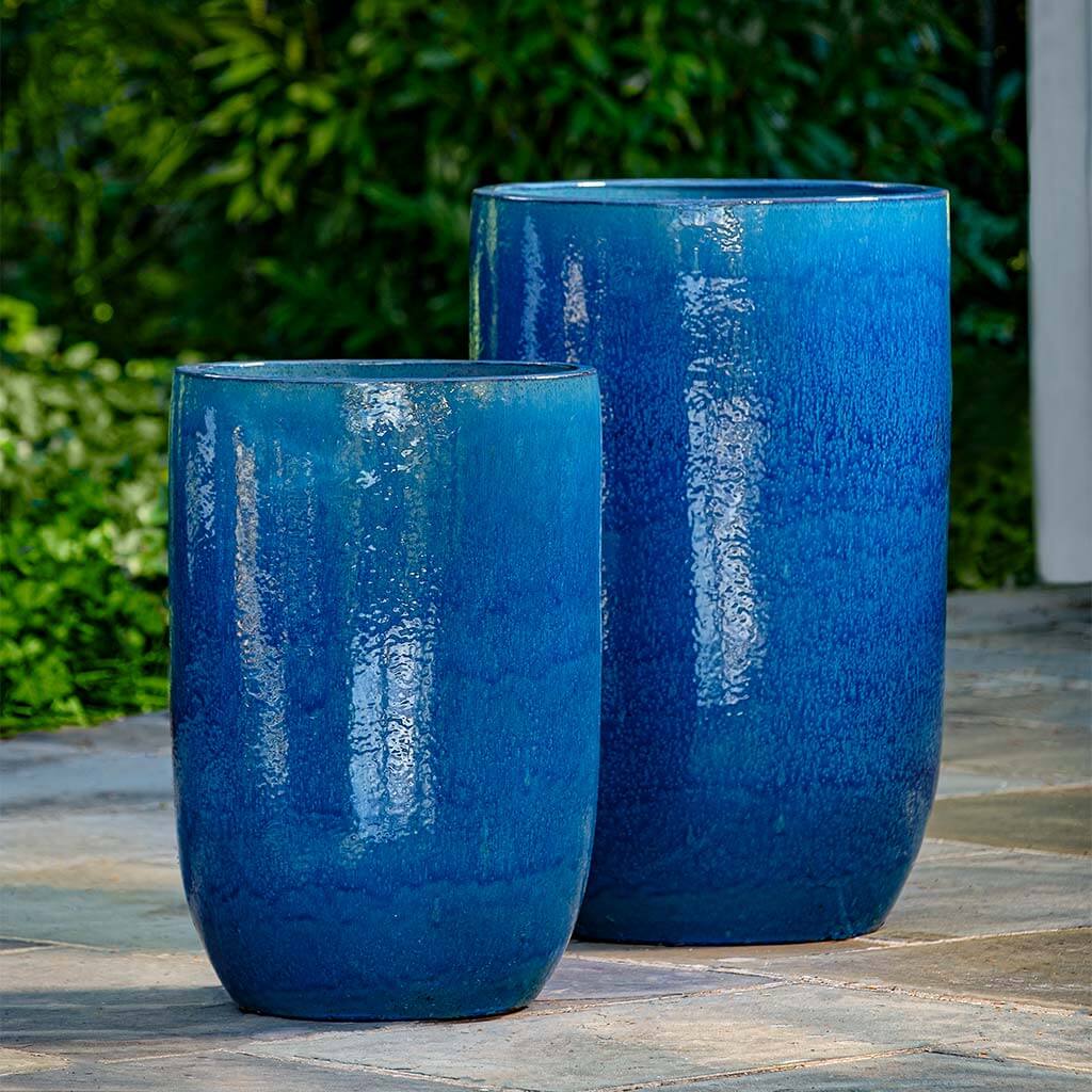 bright blue plant pot Cole Planter Set of 2 Campania International Cerulean Blue