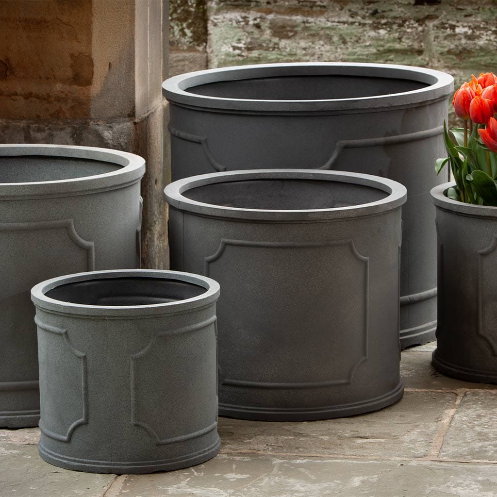 lead plant pots Campania International Portsmouth Round Medium Planter in Lead Lite