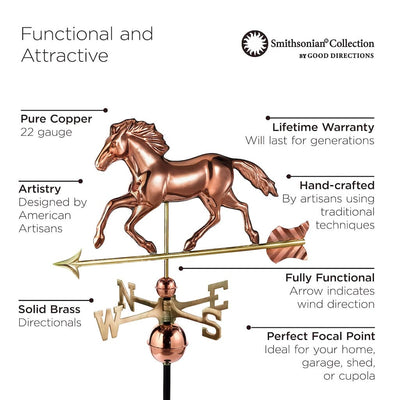 Good Directions Smithsonian Running Horse Weathervane in Pure Copper