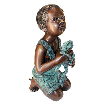 New Friend, Boy with Frog Cast Bronze Garden Statue by Design Toscano