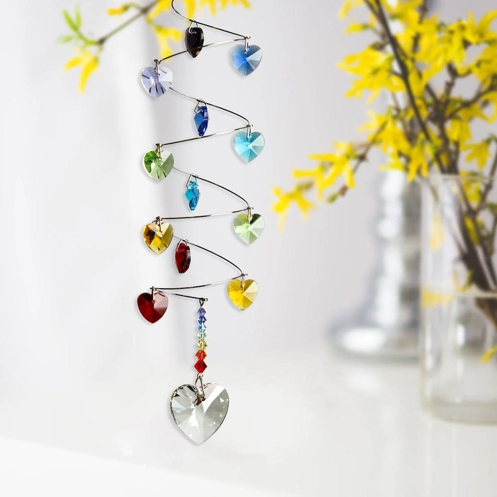Crystal Spiral Wind Chimes with Rainbow Hearts by Woodstock Chimes