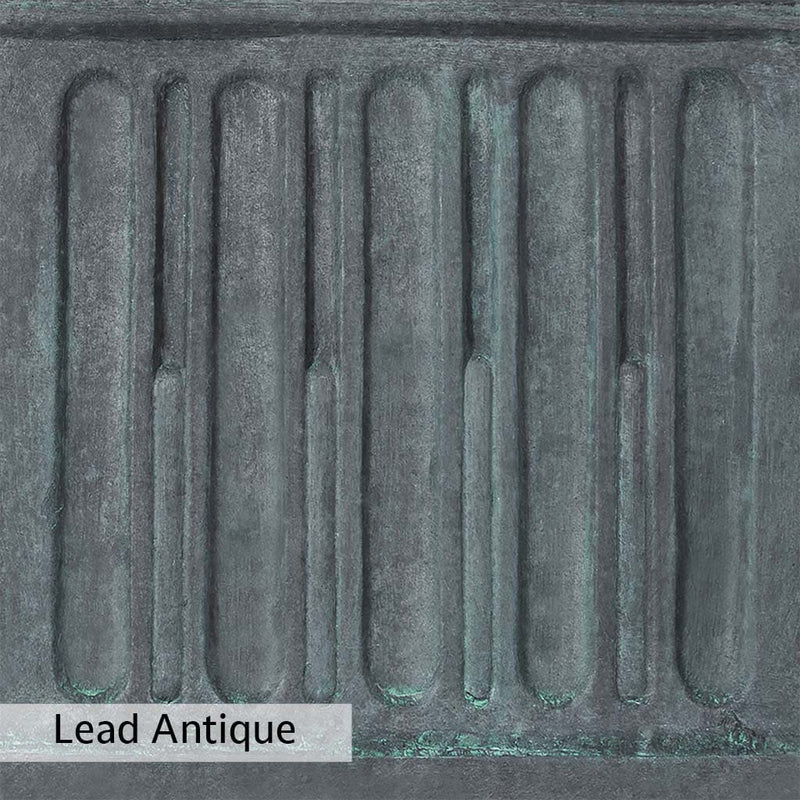 Lead Antique Patina stain on the Campania International Tall Cylinder Fountain, deep blues and greens blended with grays for an old-world garden.