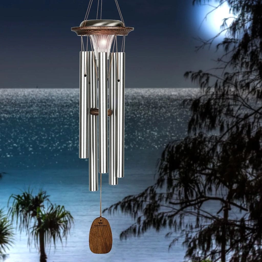 Moonlight Solar Wind Chime in Silver by Woodstock Chimes Moonlight Solar Wind Chime in Silver by Woodstock Chimes