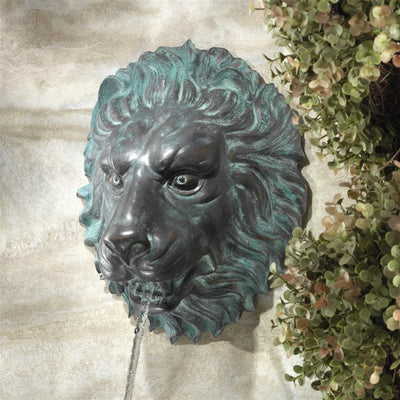 Florentine Lion Head Spouting Bronze Garden Wall Sculpture by Design Toscano
