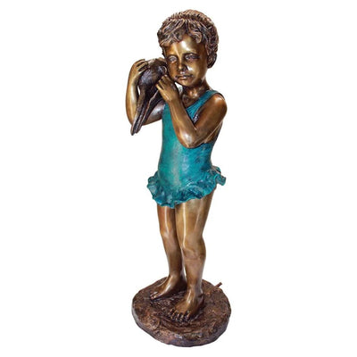 Sea Shell Sounds Standing Girl Cast Bronze Garden Statue by Design Toscano