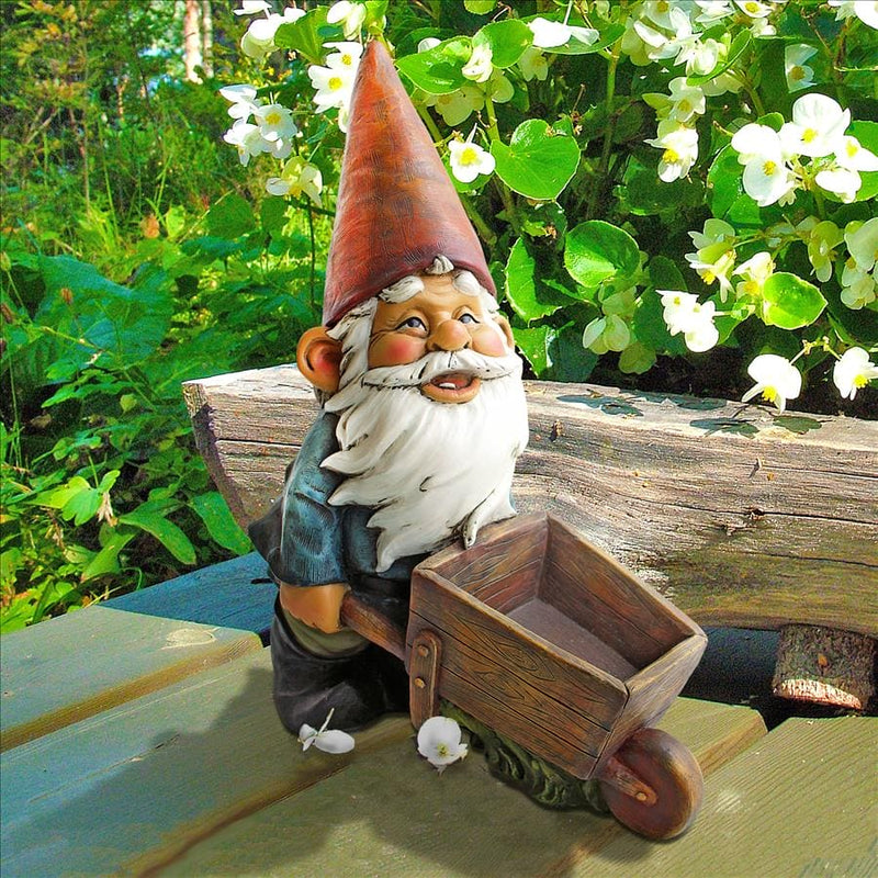 Wheelbarrow Willie Garden Gnome Statue by Design Toscano