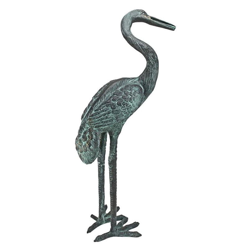 Medium Bronze Curved Neck Crane Piped Garden Statue by Design Toscano