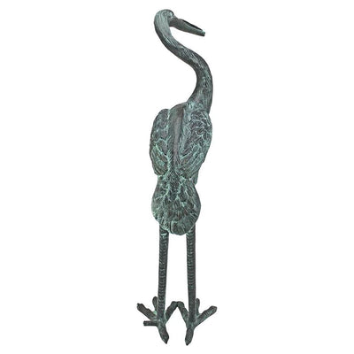 Medium Bronze Curved Neck Crane Piped Garden Statue by Design Toscano