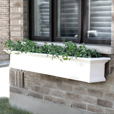 The Mayne Yorkshire 6ft Window Box, in the white finish, planted and mounted on home for curb appeal