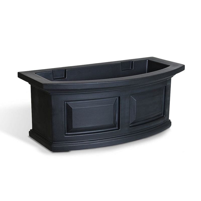 The Mayne Nantucket 2ft Window Box Planter, in the black finish, the unplanted planter detailed to show the shape and color clearly.