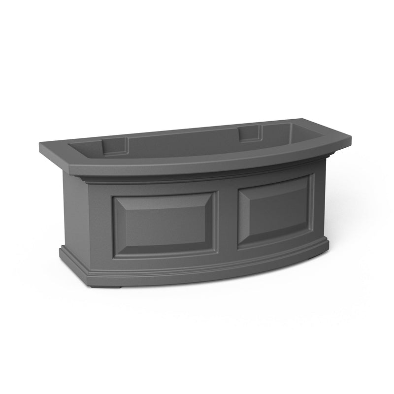 The Mayne Nantucket 2ft Window Box Planter, in the graphite finish,the unplanted planter detailed to show the shape and color clearly.