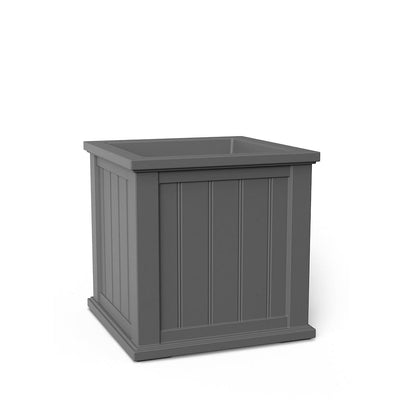 The Mayne Cape Cod 20x20 Square Planter, in the graphite finish,the unplanted planter detailed to show the shape and color clearly.