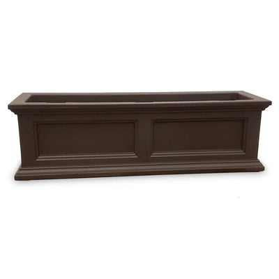 The Mayne Fairfield 3ft Window Box Planter, in the espresso finish, the unplanted planter detailed to show the shape and color clearly.