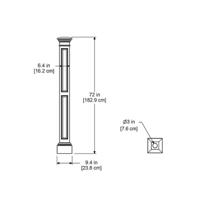The Mayne Liberty Lamp Post with no mount measurement specifications, the length, width and height for installation purposes. 