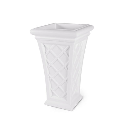 The Mayne Georgian Tall Planter, in the white finish, the unplanted planter detailed to show the shape and color clearly.