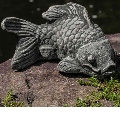 Campania International Coy Koi Statue, set in the garden to add charm and character. The statue is shown in the Alpine Stone Patina.
