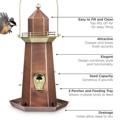 Good Directions Copper and Brass Lighthouse Bird Feeder