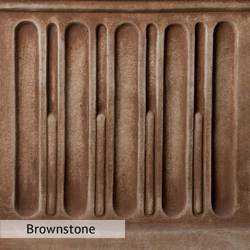 Brownstone Patina for the Campania International Williamsburg Strapwork Leaf Urn, brown blended with hints of red and yellow, works well in the garden.