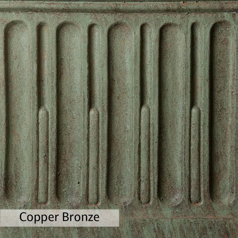 Copper Bronze Patina for the Campania International Series 2 - 24 x 16 Planter, blues and greens blended into the look of aged copper.