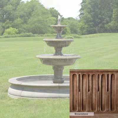 Brownstone Patina for the Campania International Newport Garden Fountain, brown blended with hints of red and yellow, works well in the garden.