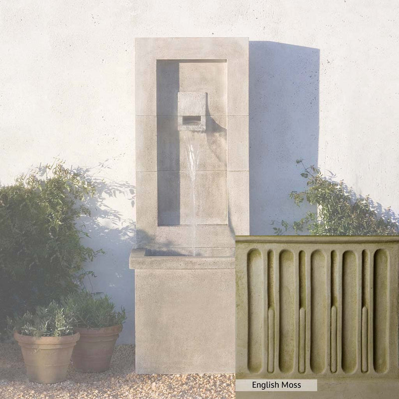 English Moss Patina for the Campania International Moderne Fountain, green blended into a soft pallet with a light undertone of gray.