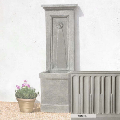 Natural Patina for the Campania International Auberge Wall Fountain is unstained cast stone the brightest and whitest that ages over time.