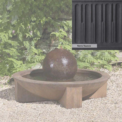 Nero Nuovo Patina for the Campania International Low Zen Sphere Fountain, bold dramatic black patina for the garden.