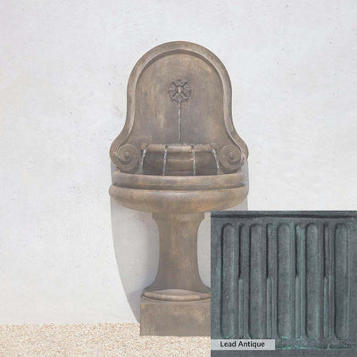 Lead Antique Patina for the Campania International Valencia Fountain, deep blues and greens blended with grays for an old-world garden.