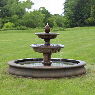 Campania International Beaufort Fountain, adding interest to the garden with the sound of water. This fountain is shown in the Pietra Nuova Patina.