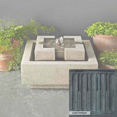 Lead Antique Patina for the Campania International M-Series Escala Fountain, deep blues and greens blended with grays for an old-world garden.