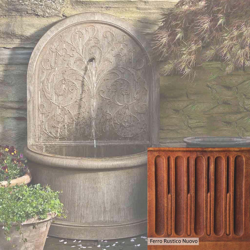Ferro Rustico Nuovo Patina for the Campania International Corsini Wall Fountain, red and orange blended in this striking color for the garden.