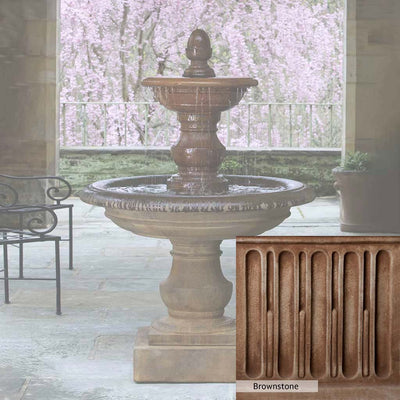 Brownstone Patina for the Campania International San Pietro Fountain, brown blended with hints of red and yellow, works well in the garden.