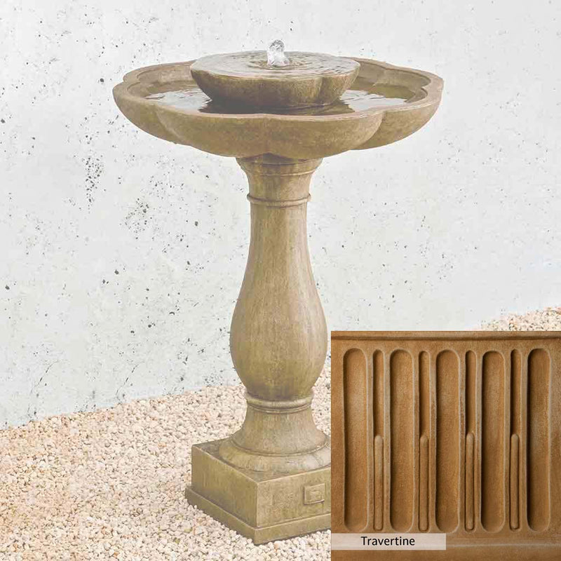 Travertine Patina for the Campania International Flores Pedestal Fountain, soft yellows, oranges, and brown for an old-word garden.