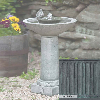 Lead Antique Patina for the Campania International Aya Fountain, deep blues and greens blended with grays for an old-world garden.