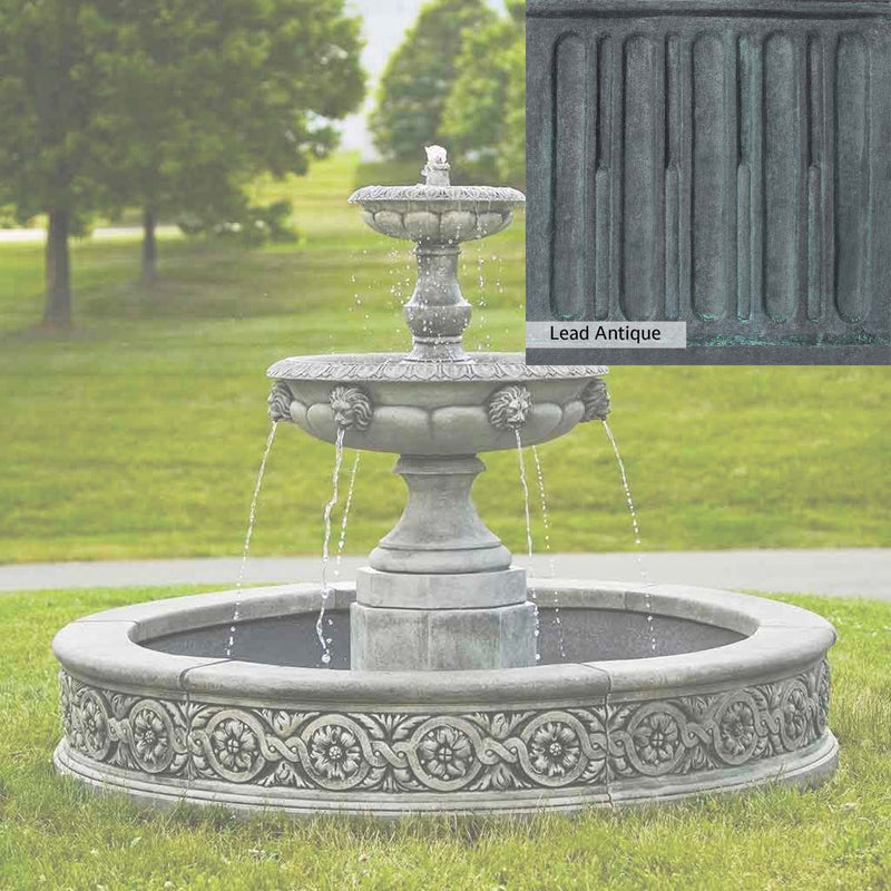 Lead Antique Patina for the Campania International Parisienne Two Tier Fountain, deep blues and greens blended with grays for an old-world garden.