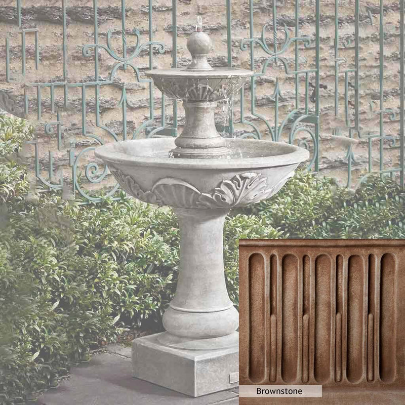 Brownstone Patina for the Campania International Acanthus Two Tiered Fountain, brown blended with hints of red and yellow, works well in the garden.
