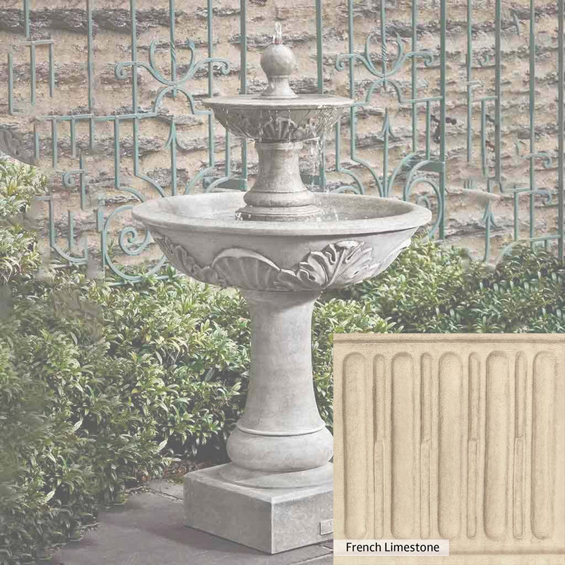 French Limestone Patina for the Campania International Acanthus Two Tiered Fountain, old-world creamy white with ivory undertones.